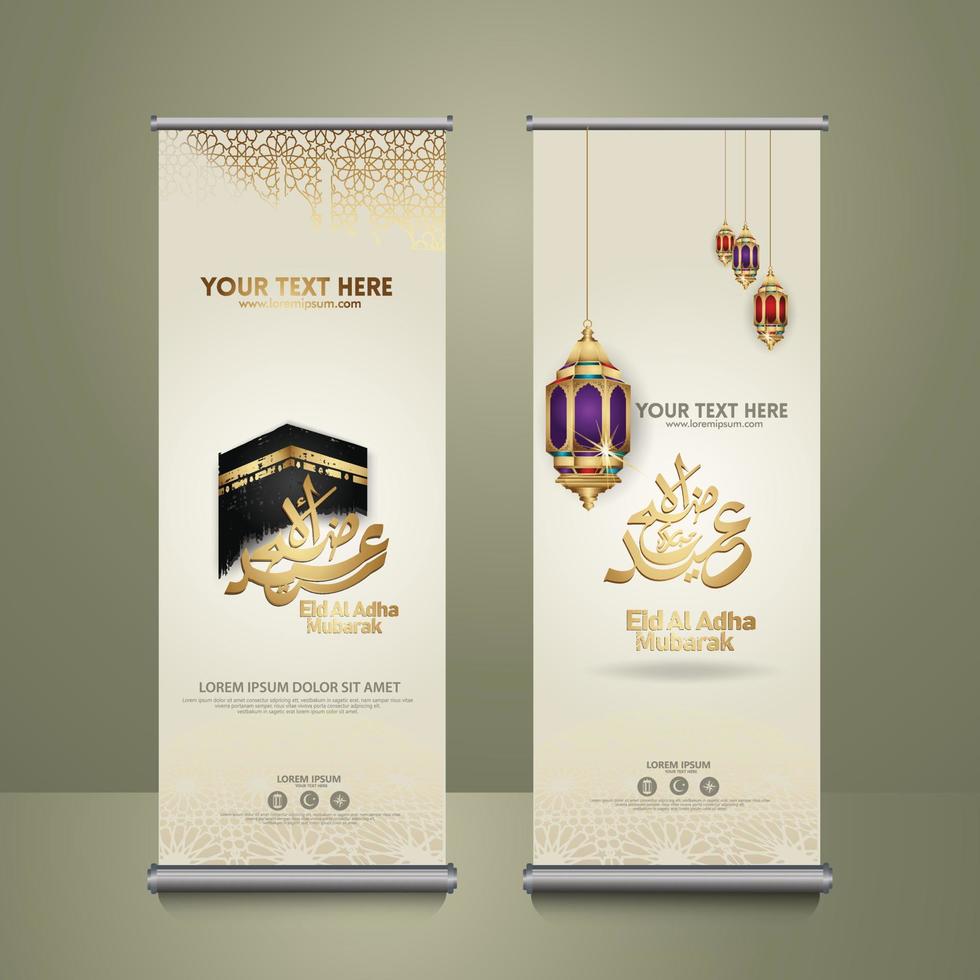 roll up banner för eid al adha mubarak evenemang. vektor illustration