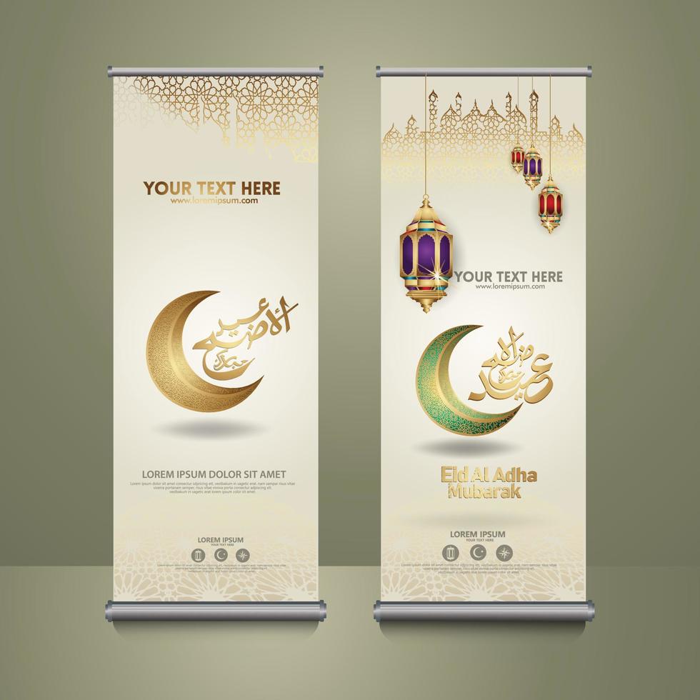 roll up banner för eid al adha mubarak evenemang. vektor illustration