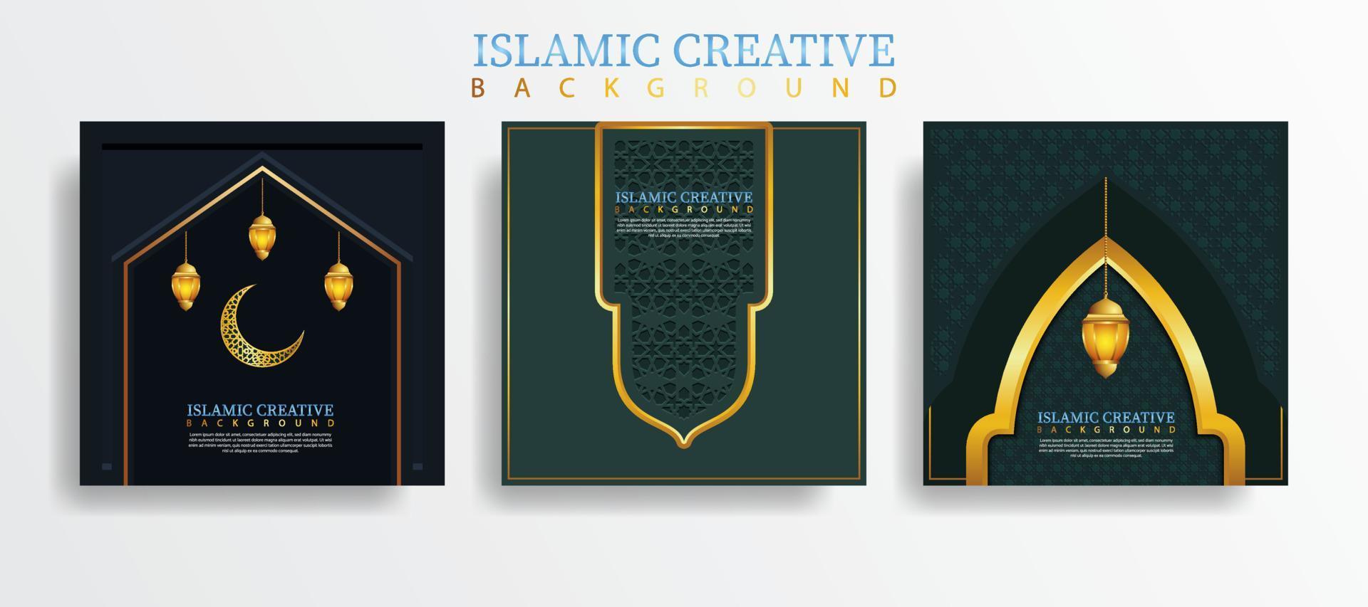 ställ in gratulationskort islamisk bakgrundsmall med designteknik gjord med textur och dekorativa färgglada detaljer av islamisk konst ornament blommosaik vektorillustration vektor