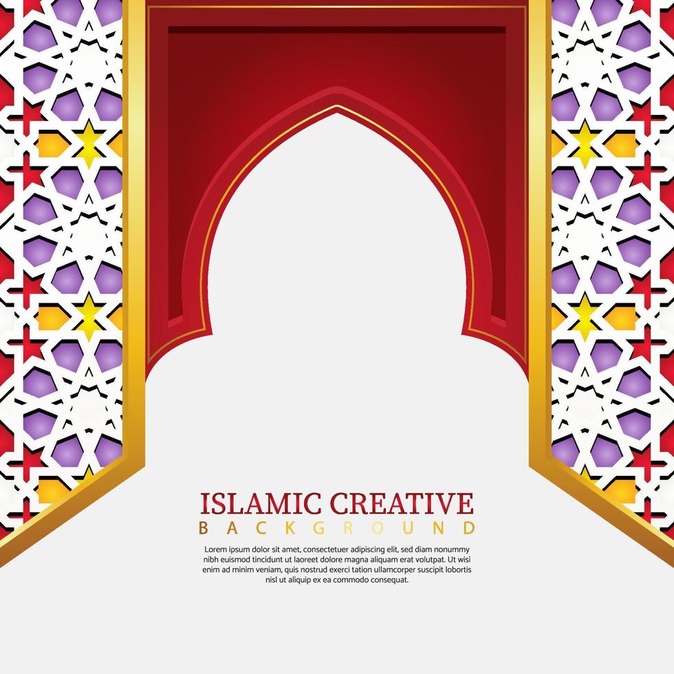 islamische Design-Grußkarten-Hintergrundschablone mit dekorativen bunten Details der islamischen Kunst verziert Blumenmosaik-Vektorillustration vektor