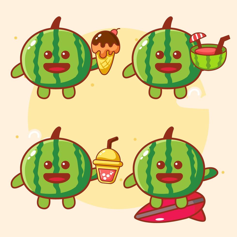 süßes kawaii Wassermelonen-Maskottchen-Design vektor