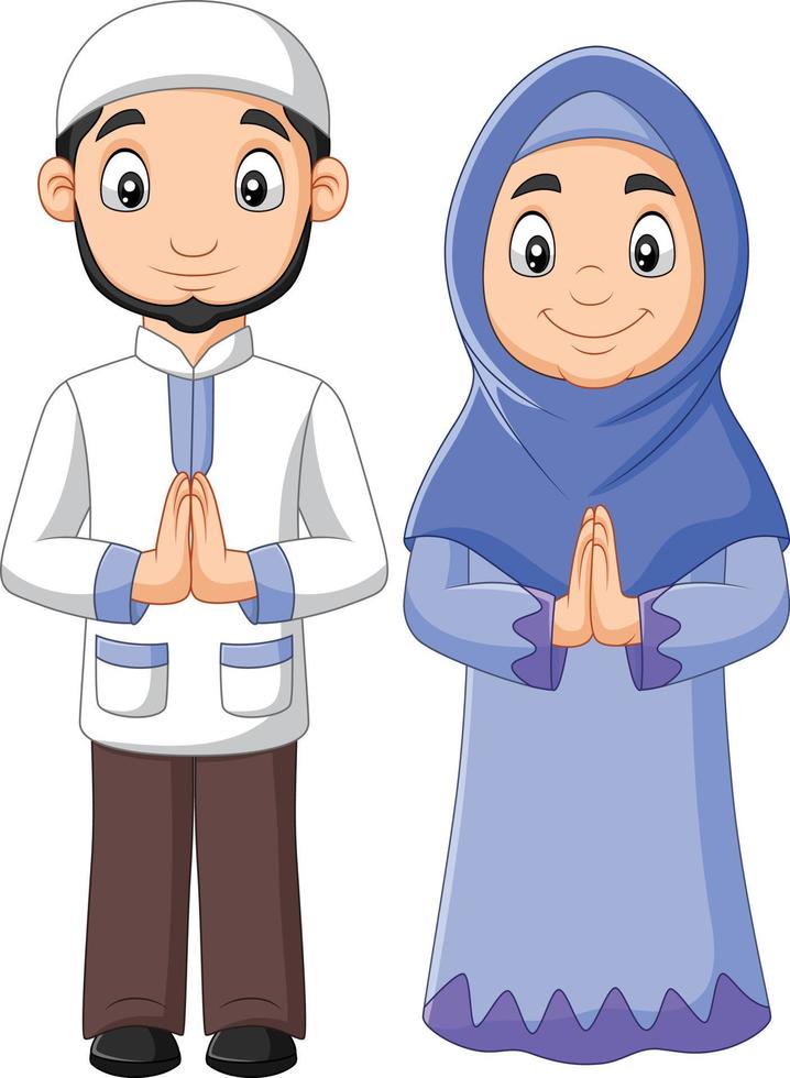 Cartoon muslimischer Mann und Frau Paar auf weißem Hintergrund vektor