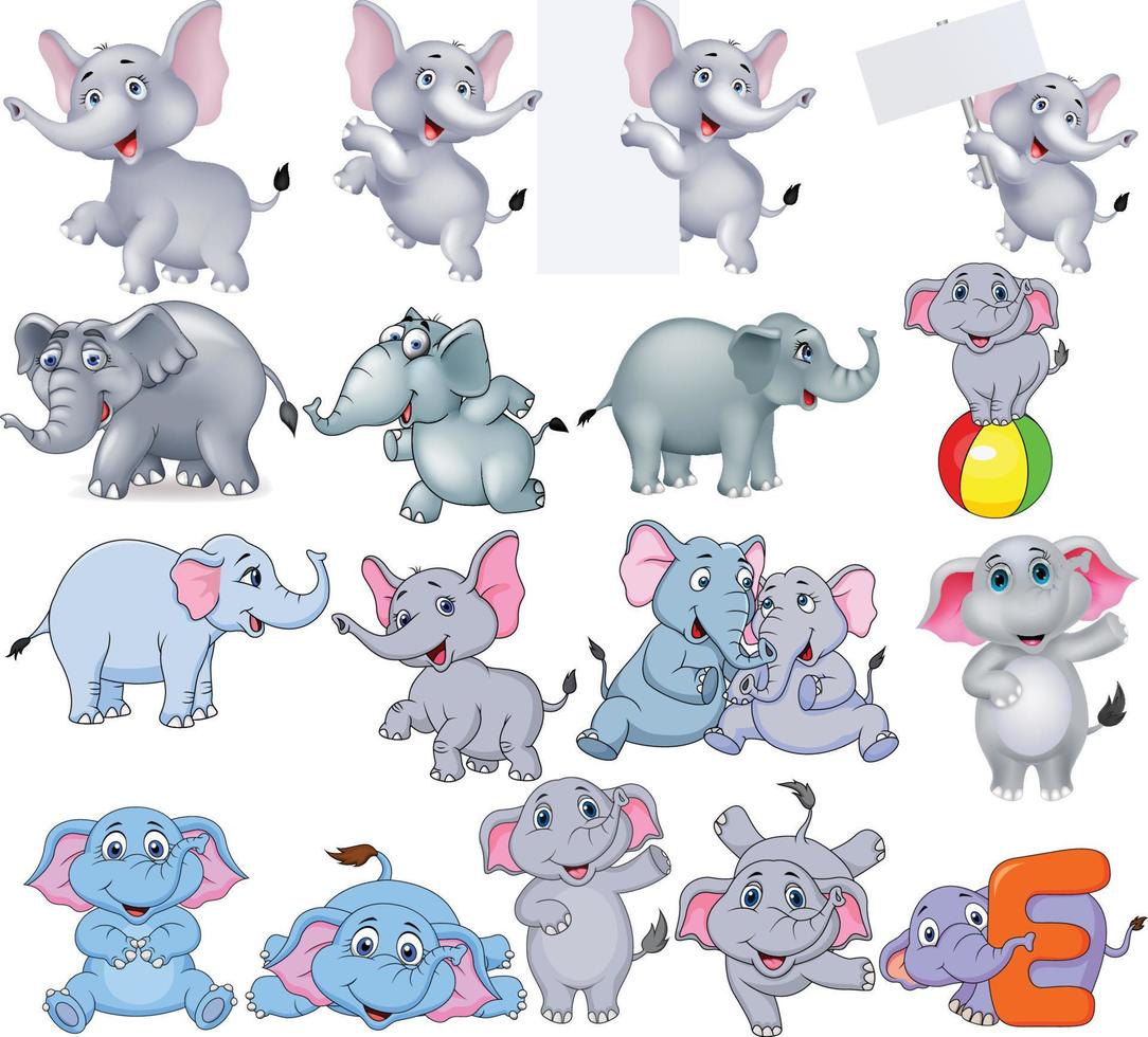tecknade elefanter samling med olika åtgärder vektor