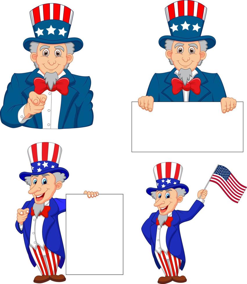 Reihe von Cartoon-Uncle Sams in verschiedenen Posen vektor