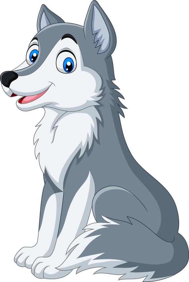 Karikaturwolf, der auf weißem Hintergrund sitzt vektor