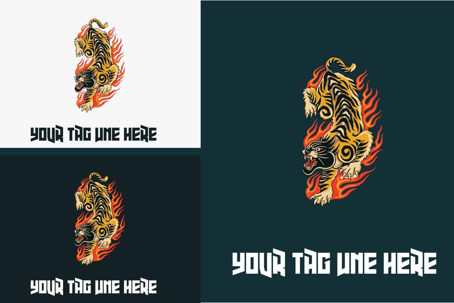 Grafikdesign des Tigers mit Flammenvektorillustration vektor