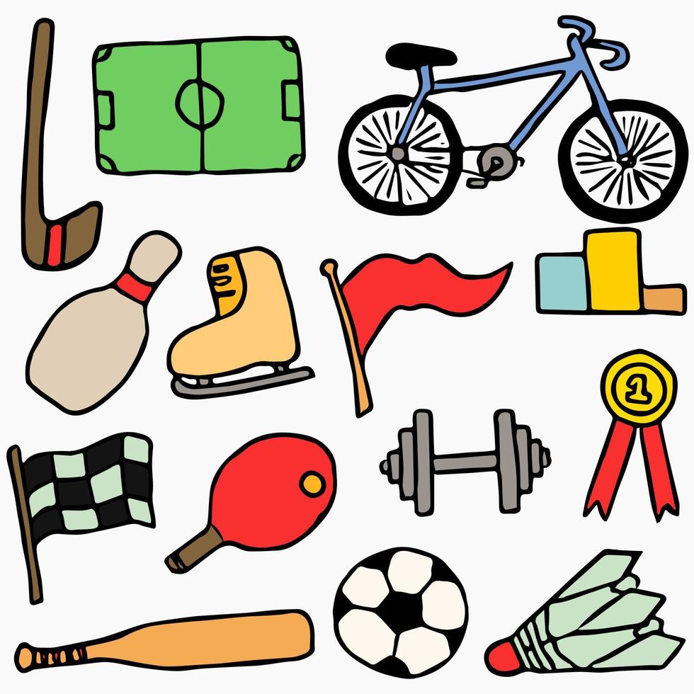 färgade sport ikoner. doodle vektor med sport ikoner på vit bakgrund