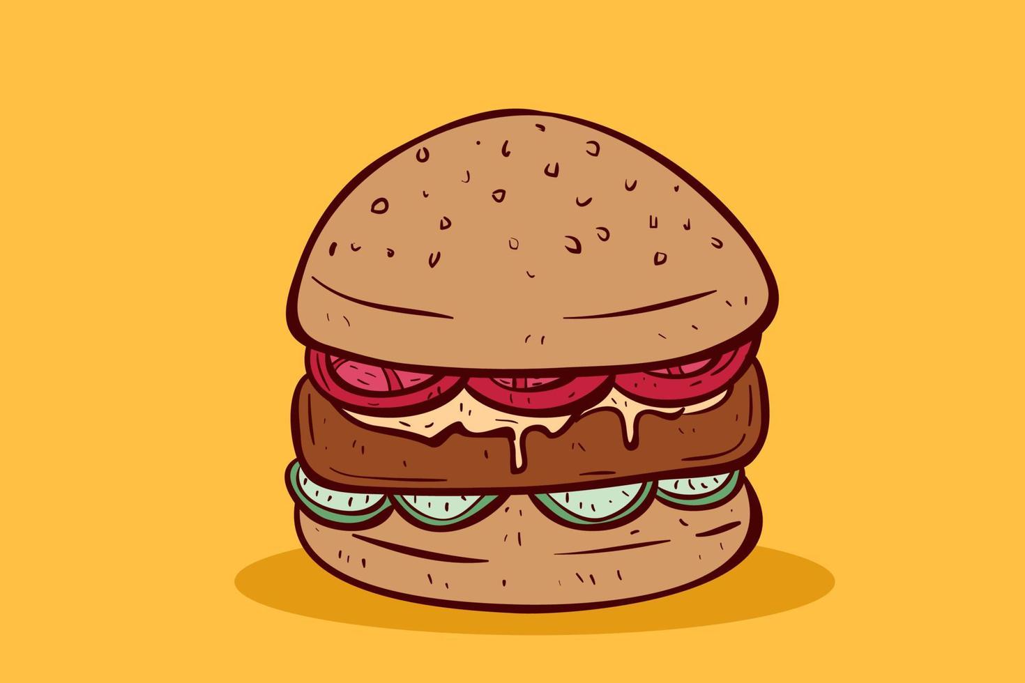 söt välsmakande hamburgare med färgad handritad eller doodle stil vektor