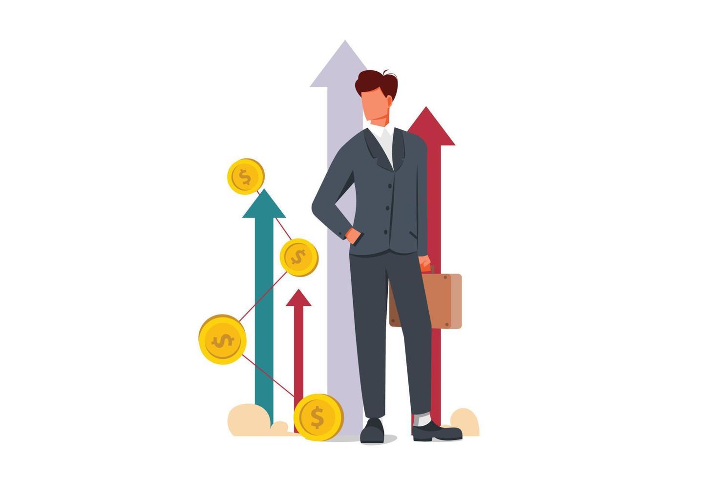 frilansare, anställd eller chef som gör investeringsplaner, beräknar förmåner på bärbar dator. vektor illustration karriär tillväxt och affärsframgång