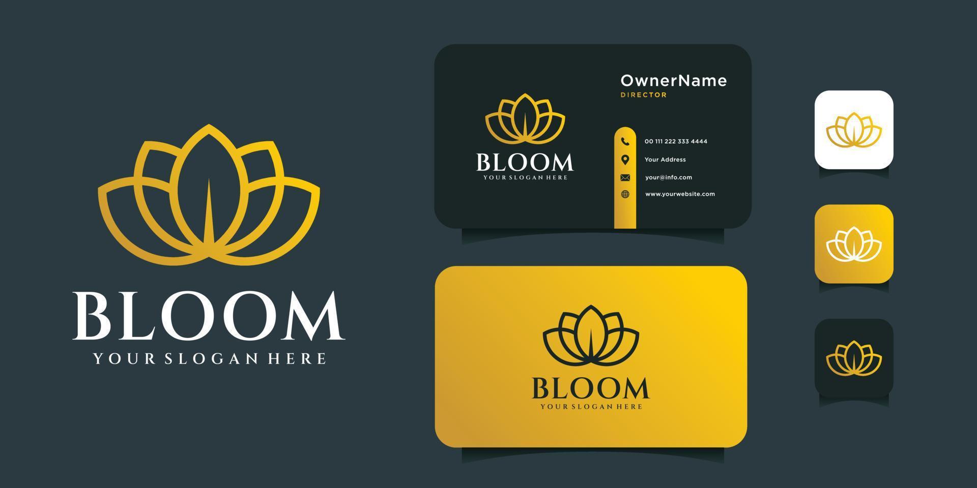 inspirerande monogram lotus logotyp design med visitkortsmall vektor