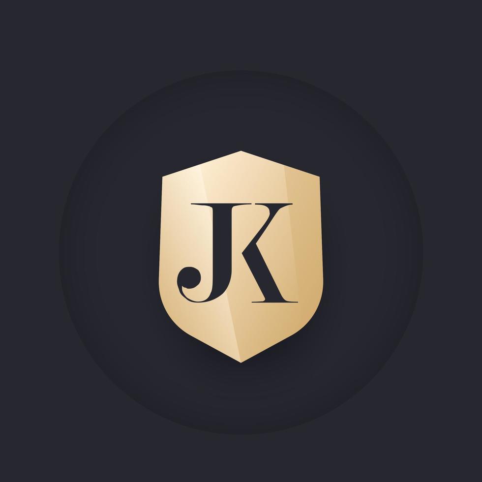 jk-monogramm mit schild, vektorlogo vektor