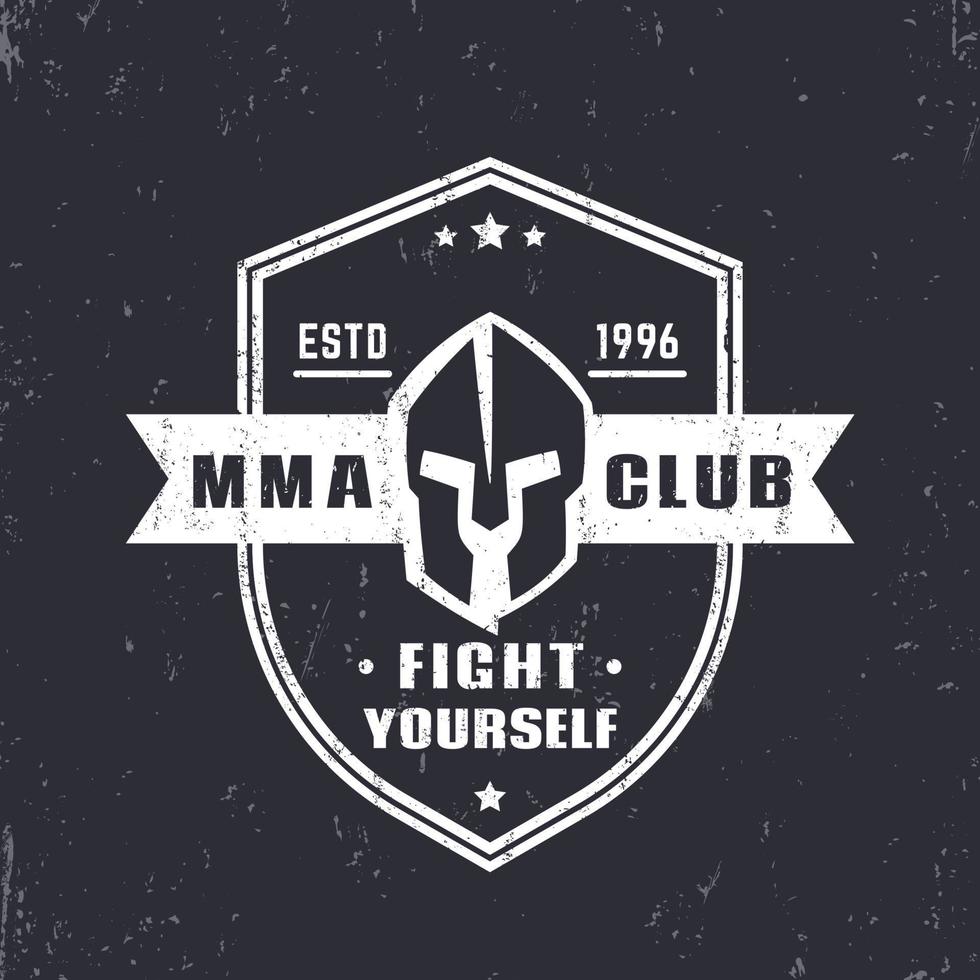 mma club schildform emblem, logo mit spartanischem helm, vektorillustration vektor