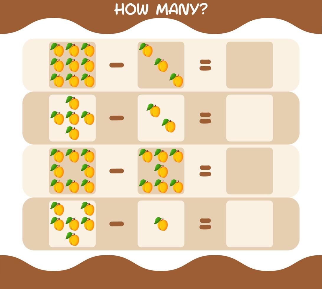 hur många tecknade aprikoser. räknespel. pedagogiskt spel för barn och småbarn i förskoleåldern vektor