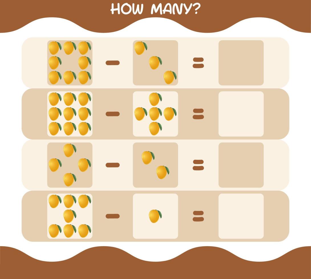 hur många tecknade mango. räknespel. pedagogiskt spel för barn och småbarn i förskoleåldern vektor