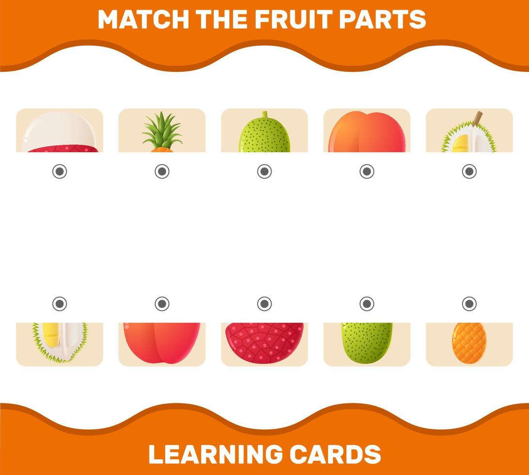 passende Cartoon-Obst-Teile. Matching-Spiel. Lernspiel für Kinder und Kleinkinder im Vorschulalter vektor
