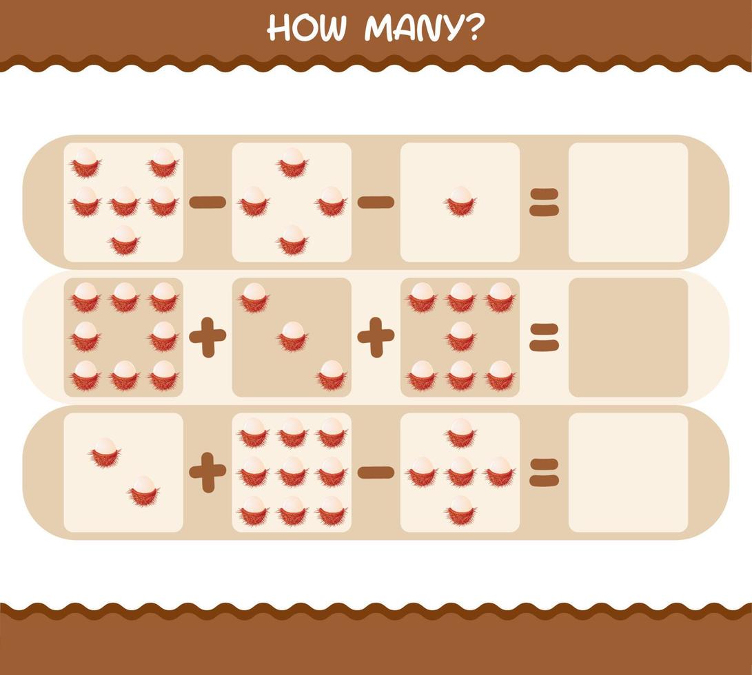 hur många tecknade rambutan. räknespel. pedagogiskt spel för barn och småbarn i förskoleåldern vektor