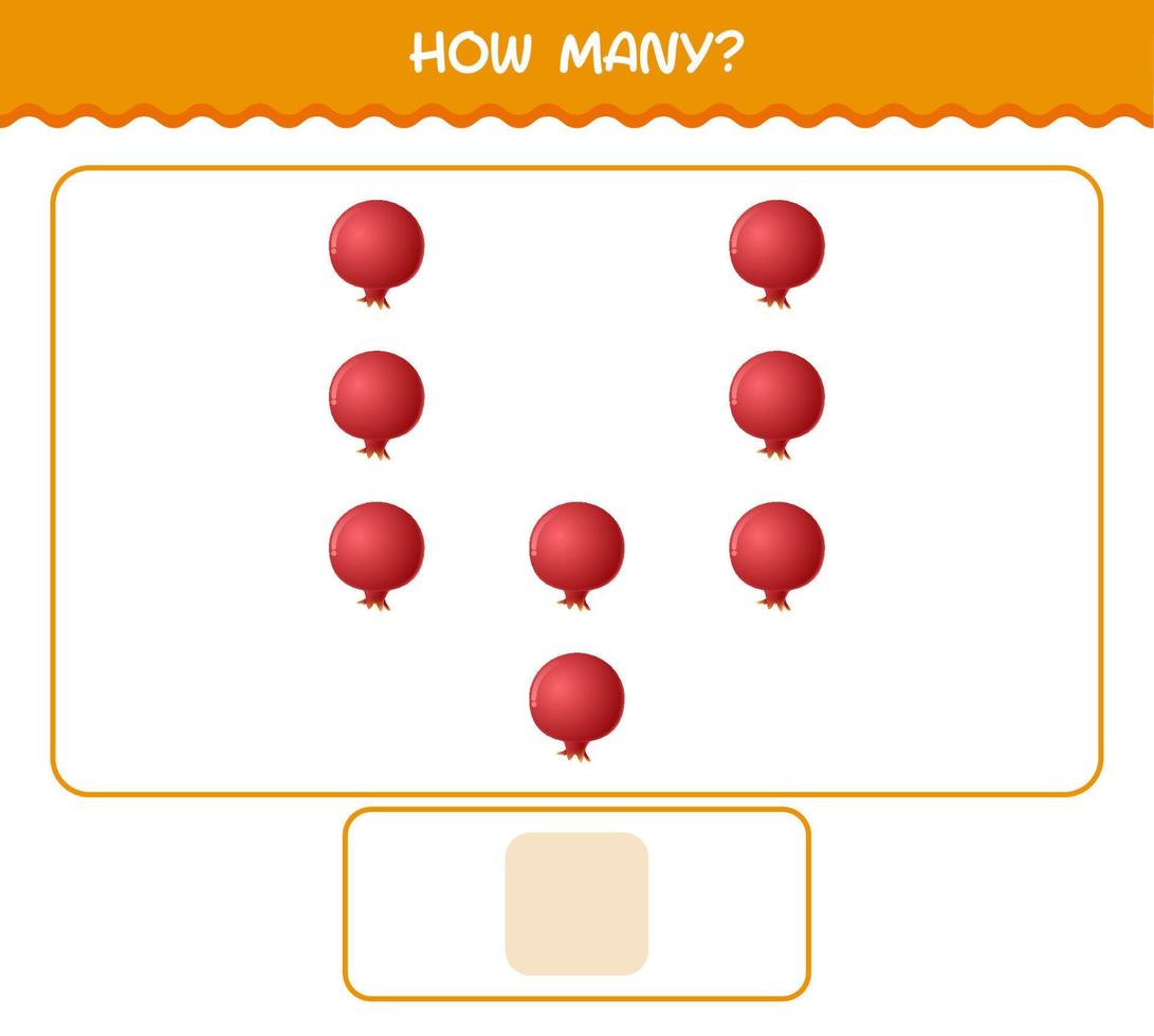 hur många tecknade granatäpple. räknespel. pedagogiskt spel för barn och småbarn i förskoleåldern vektor
