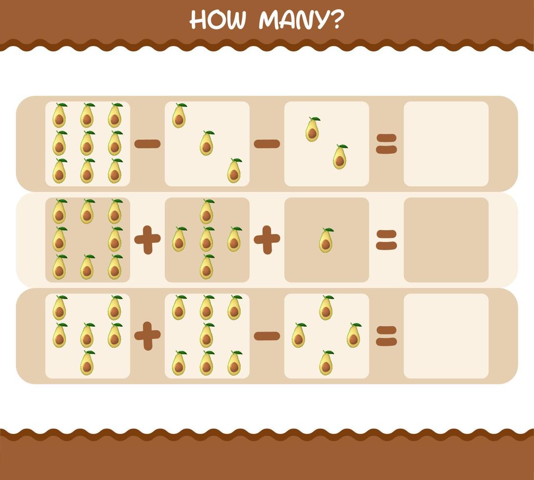 hur många tecknade avokado. räknespel. pedagogiskt spel för barn och småbarn i förskoleåldern vektor