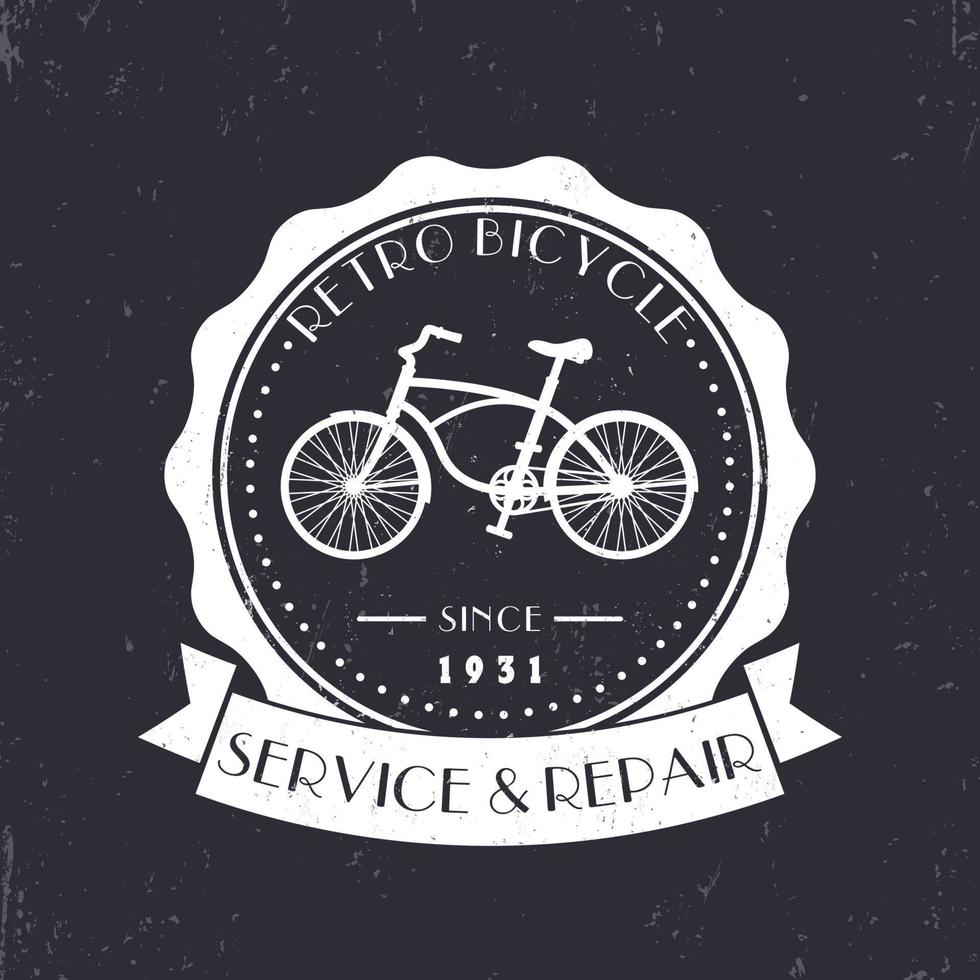 retro cykel service och reparation, vintage logotyp, badge, skylt, vektorillustration vektor