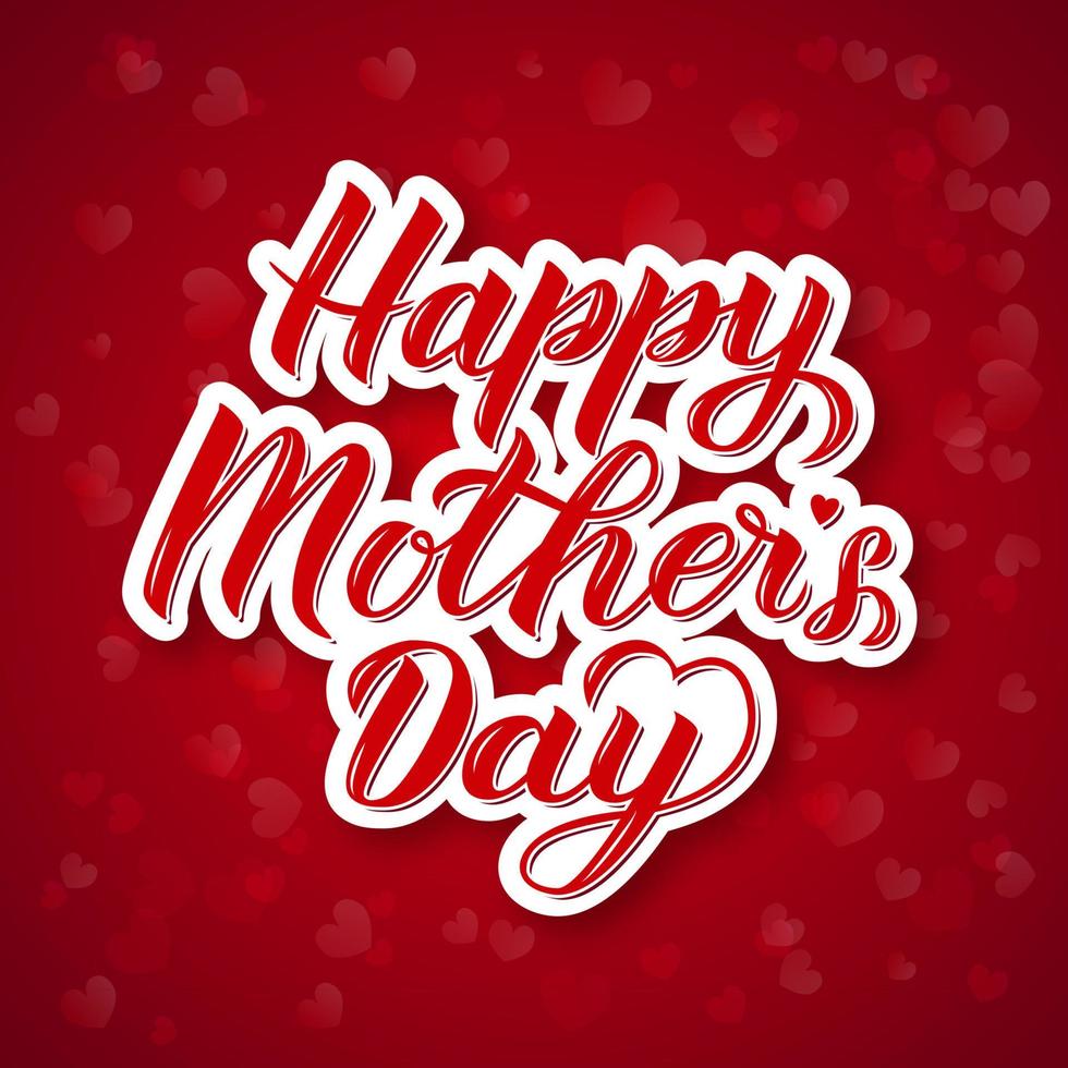 glad mors dag 3d kalligrafi bokstäver på ljus röd bakgrund med hjärtan bokeh. mors dag typografi affisch. lätt att redigera vektormall för festinbjudningar, gratulationskort, etc. vektor