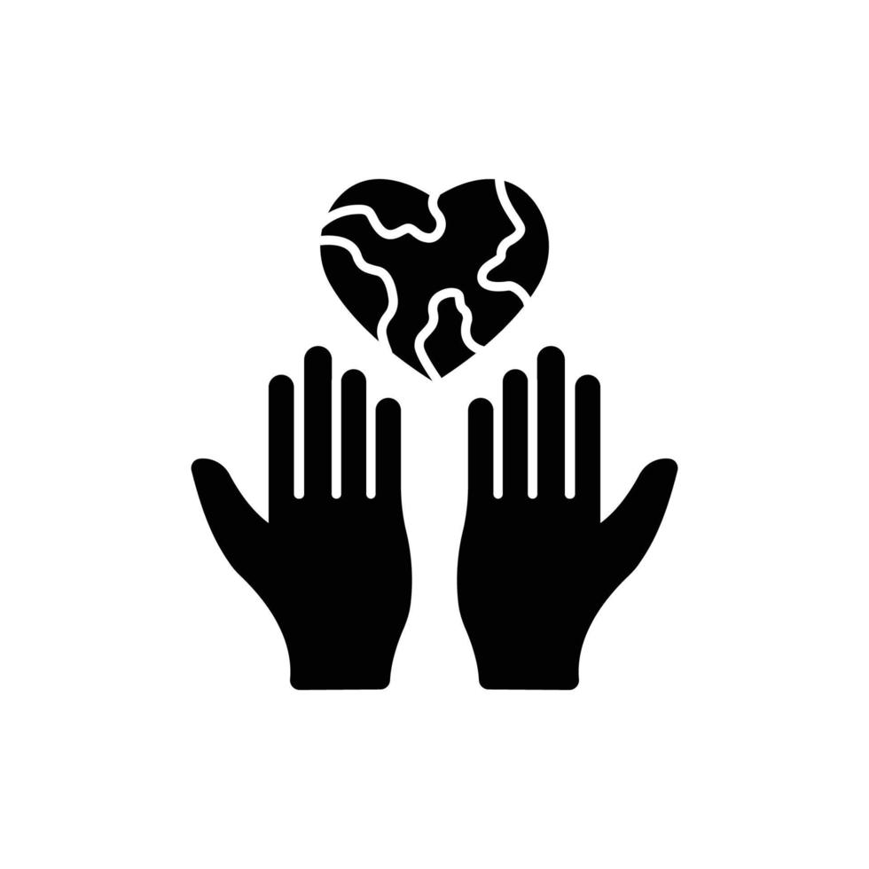 Handsymbol und Erde mit Herz. Glyphen-Symbolstil. Silhouette. geeignet für Earth Day Symbol. einfaches Design editierbar. Design-Vorlagenvektor vektor