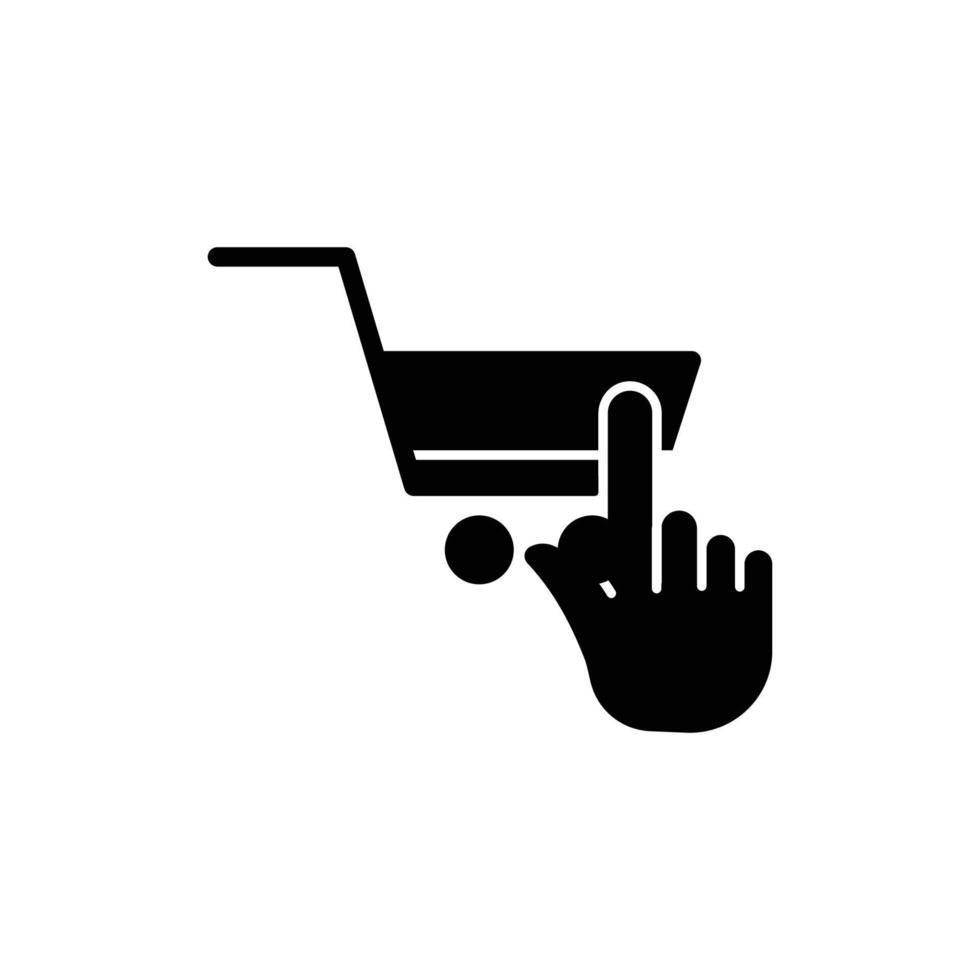 Shopping-Symbol. handberührung mit einkaufswagen. geeignet für Einkaufssymbol. Glyphen-Symbolstil. Silhouette. einfaches Design editierbar. Design-Vorlagenvektor vektor