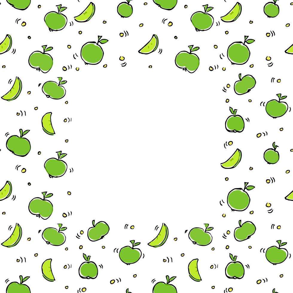 nahtloses Muster mit grünen Äpfeln. Fruchtmuster mit Platz für Text. grüner Apfel auf weißem Hintergrund. Essen nahtlose Muster. Vektor-Illustration vektor