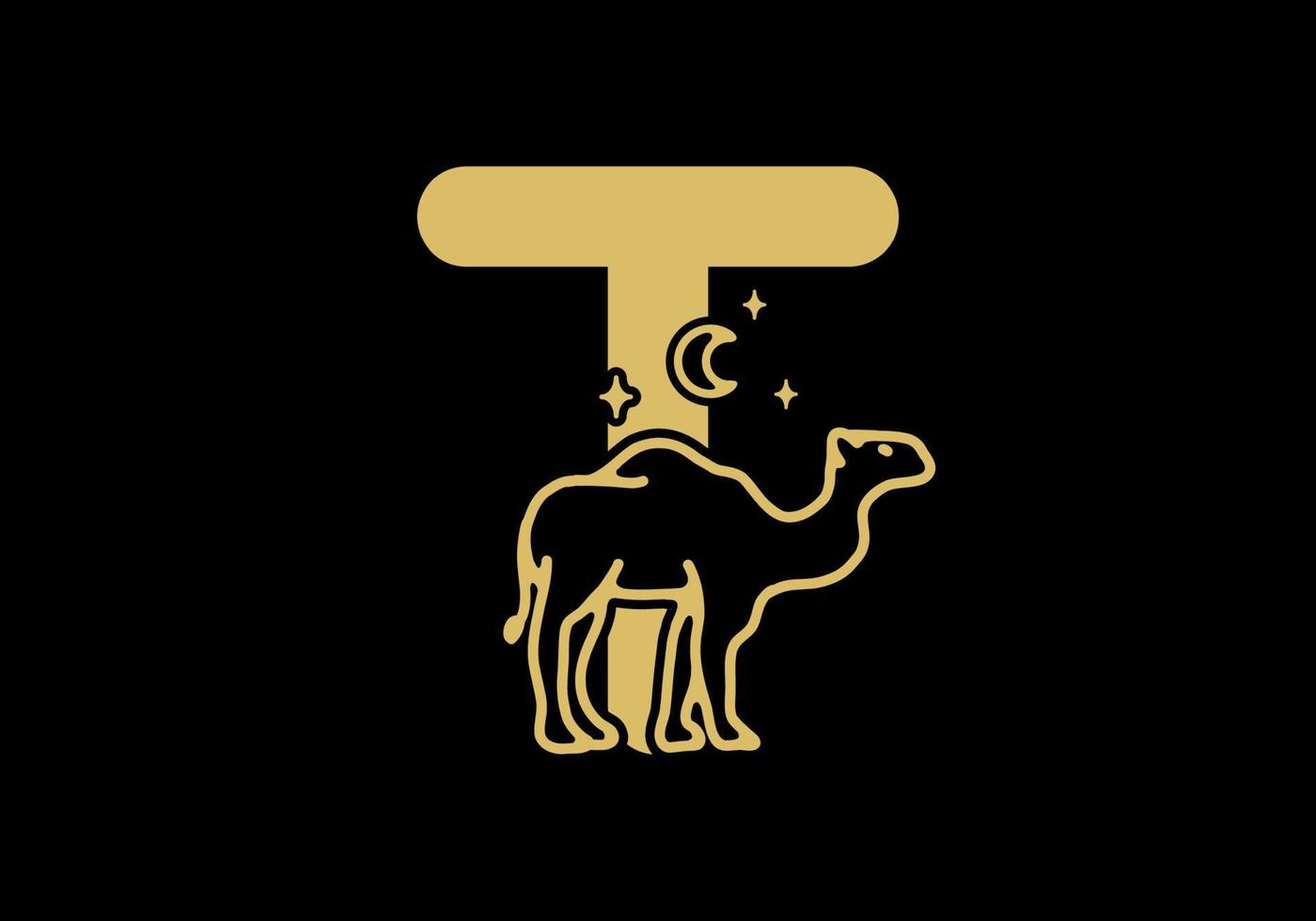 brun färg på t initialbokstav med kamelform vektor