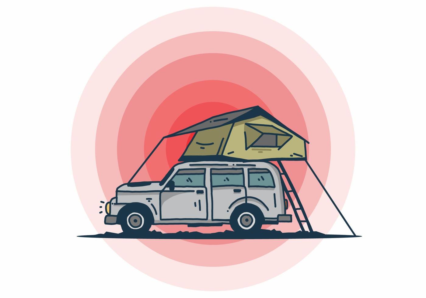 Camping auf dem Dach der Autoillustration vektor