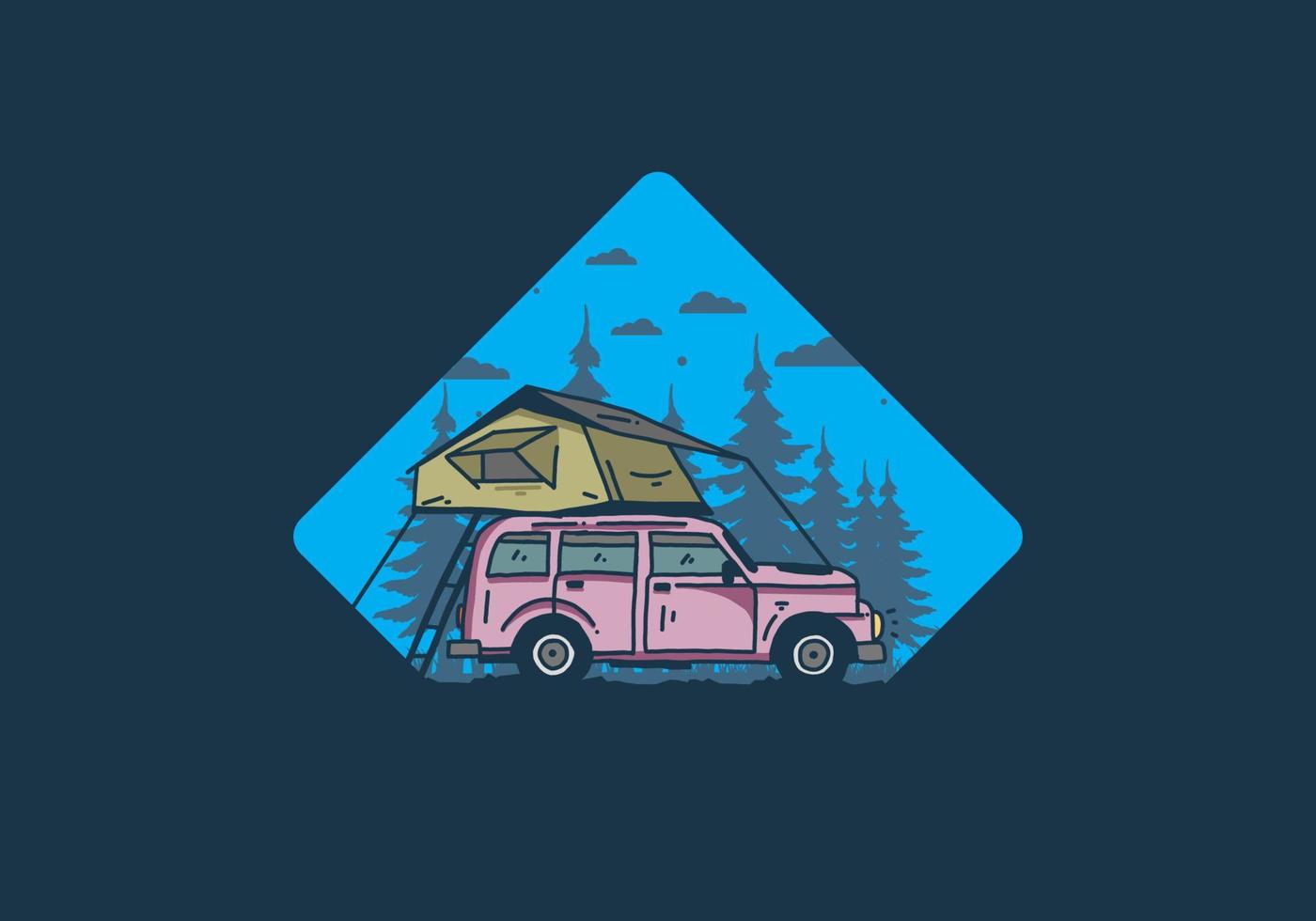 Camping auf dem Dach der Autoillustration vektor