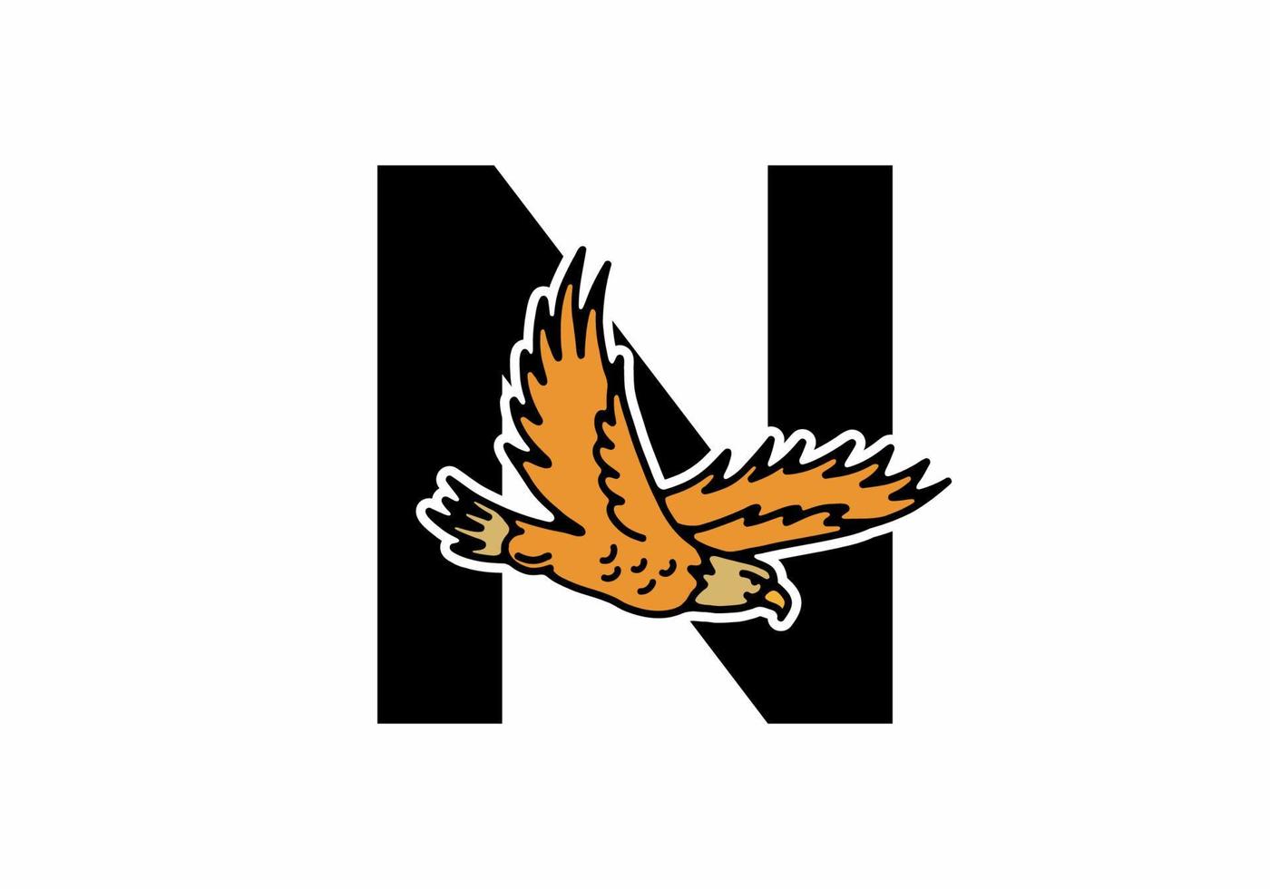 Strichzeichnungen Illustration des fliegenden Adlers mit n-Anfangsbuchstaben vektor