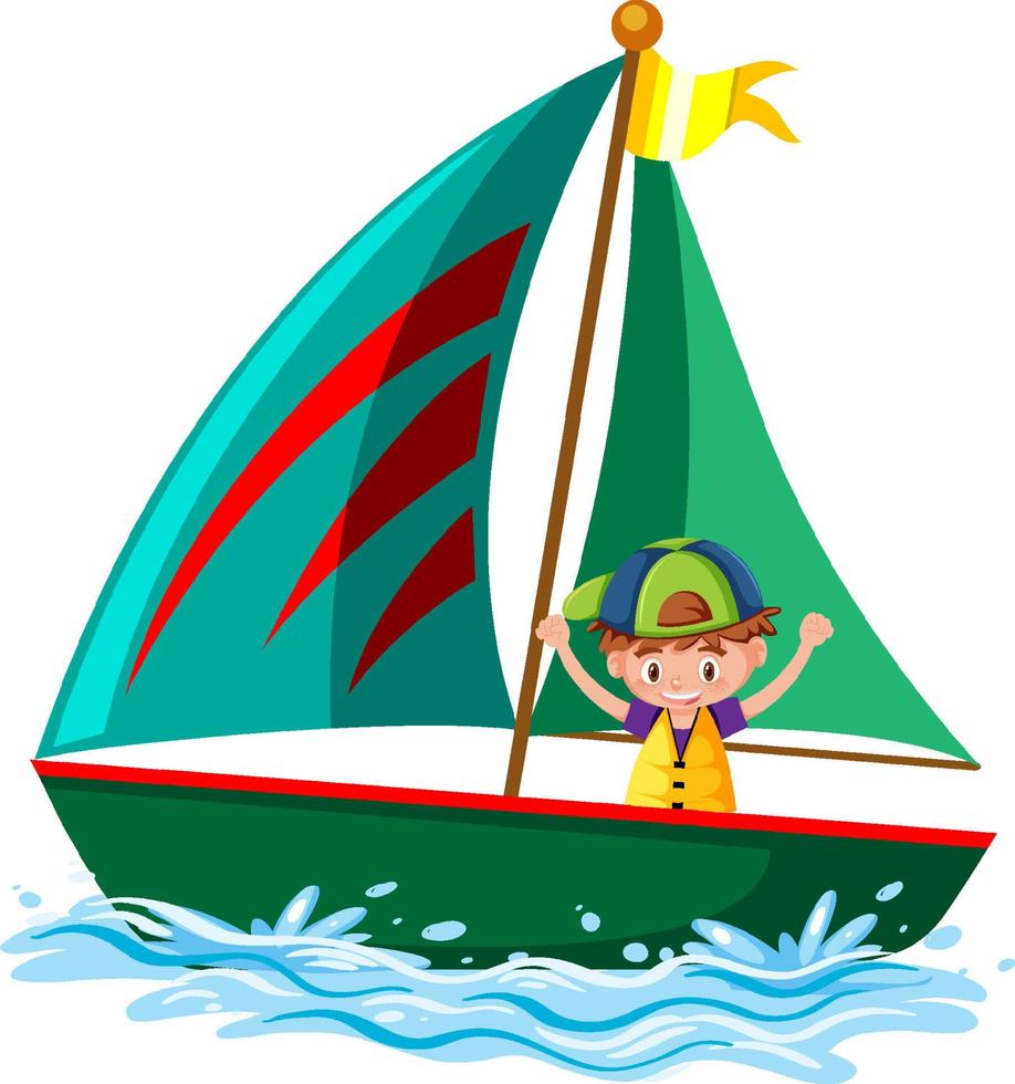 en liten pojke på segelbåt isolerad vektor