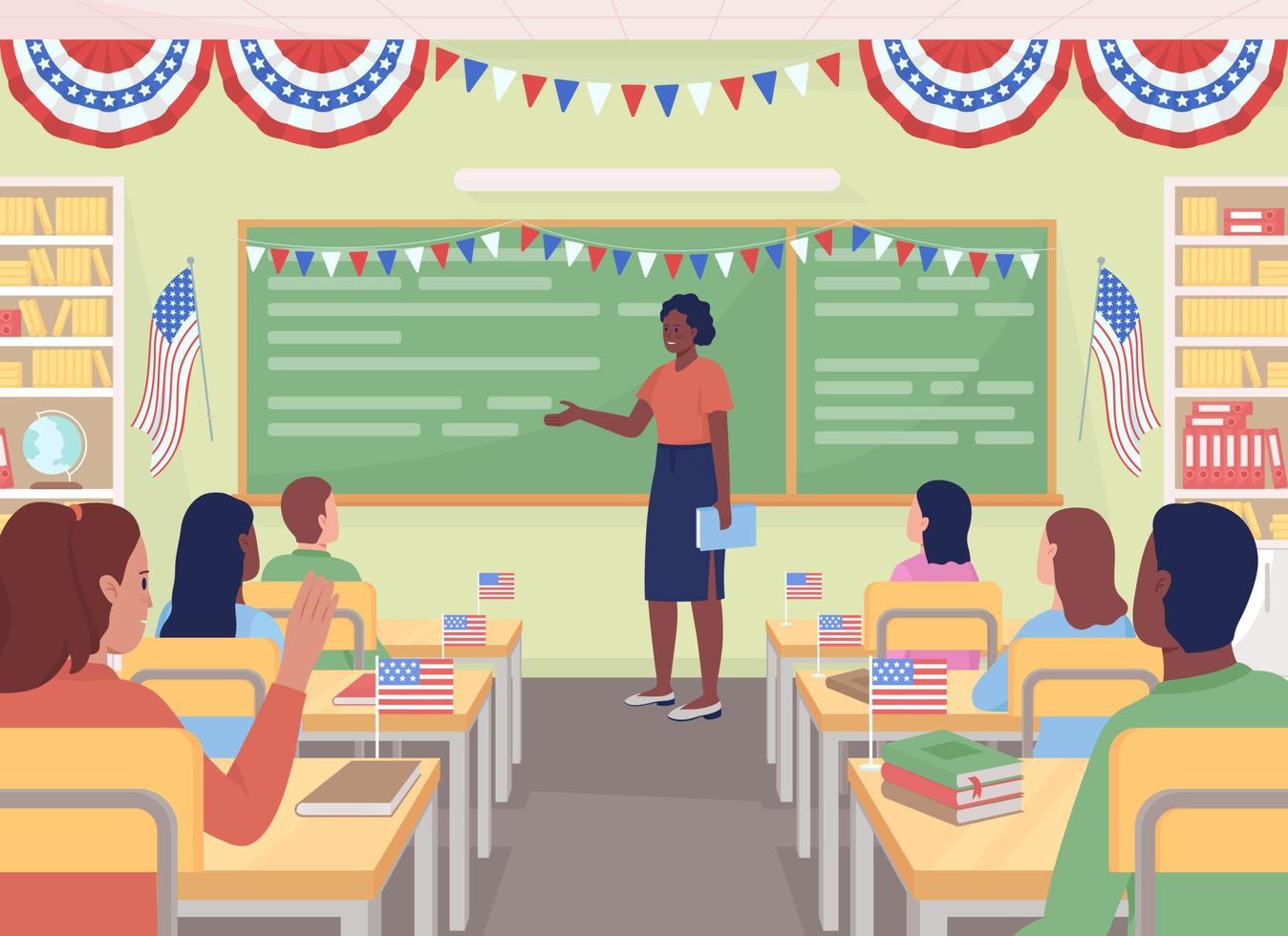 Patriotism lektion i amerikansk skola platt färg vektorillustration vektor