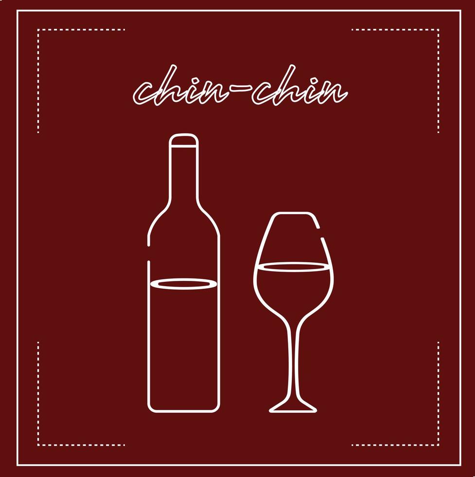 alkoholhaltig flaska vin vinglas linje konst vektor minimalistiska röda linjer isolerade på rött