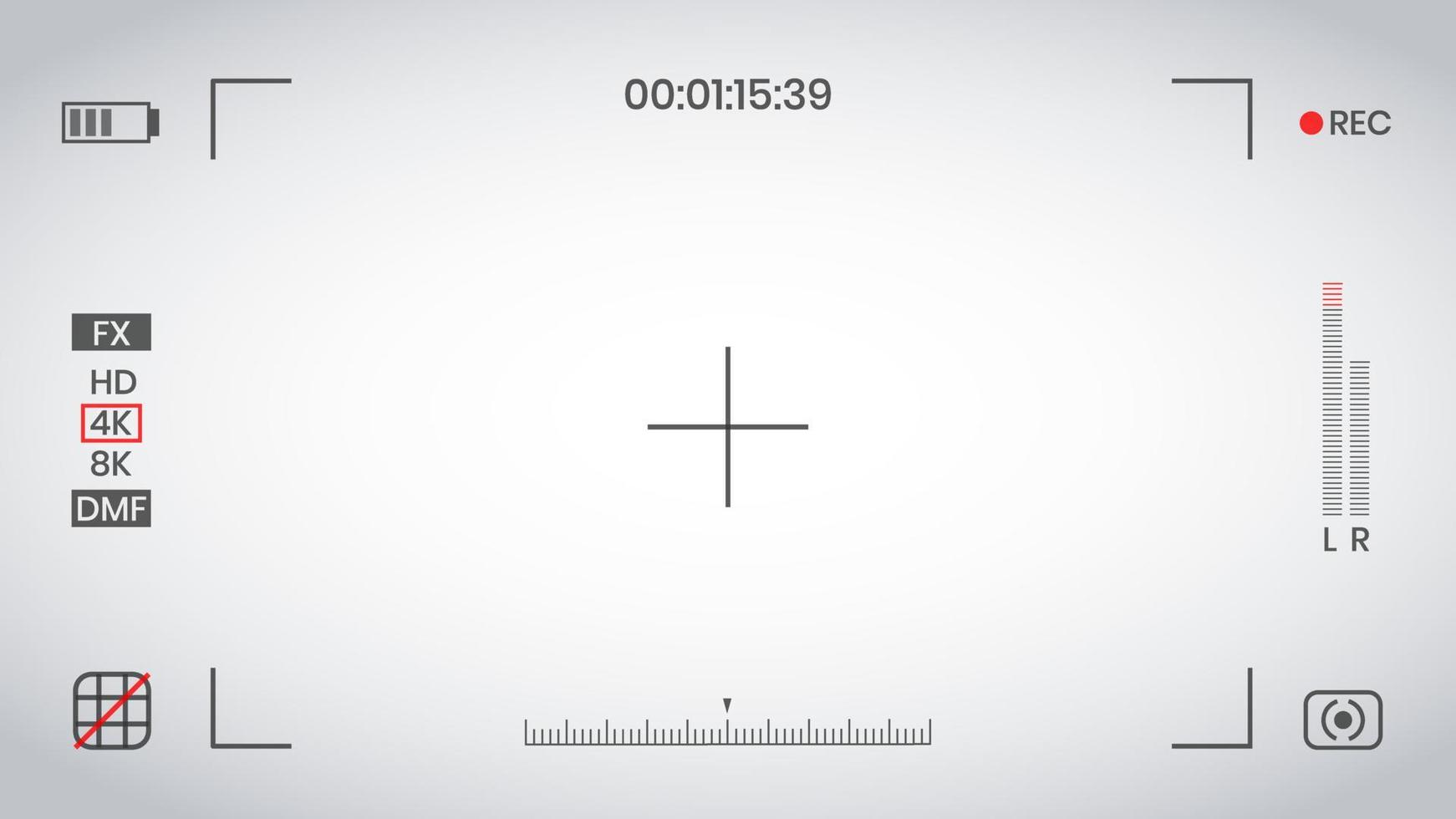 Kamera-Sucher-Video- oder Fotorahmen-Recorder flache Design-Vektorillustration. digitalkamera-sucher mit belichtungseinstellungen und fokussiergittervorlage. vektor