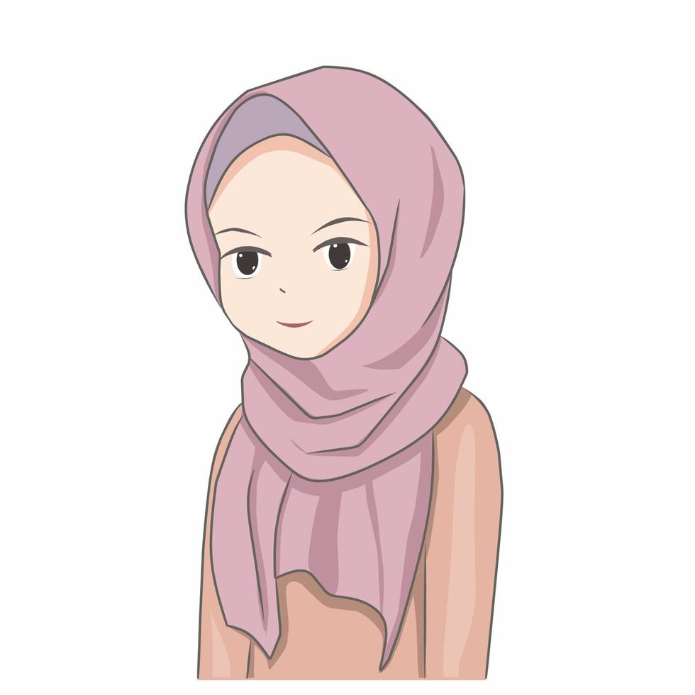 porträtt hijab söt flicka tecknad vektorillustration vektor