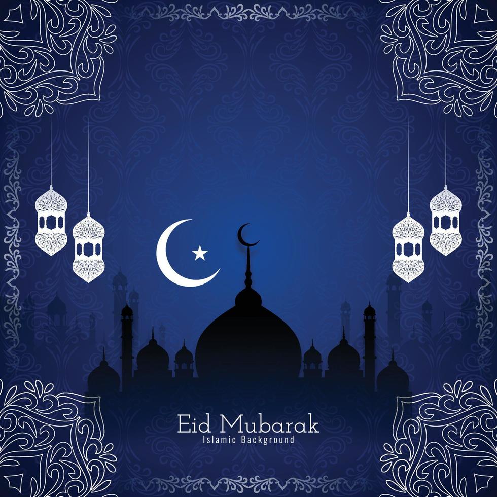 elegant eid mubarak islamisk blå bakgrund vektor