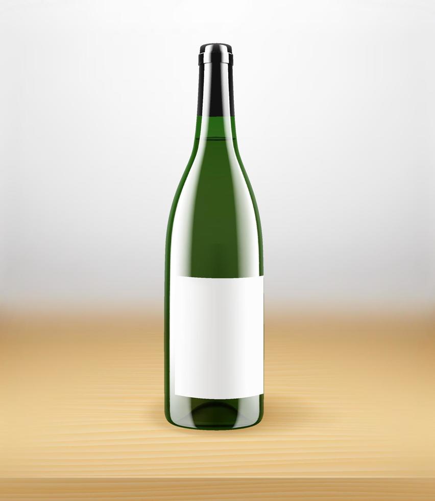 glasflaska vin på ett träbord. vektor 3d illustration