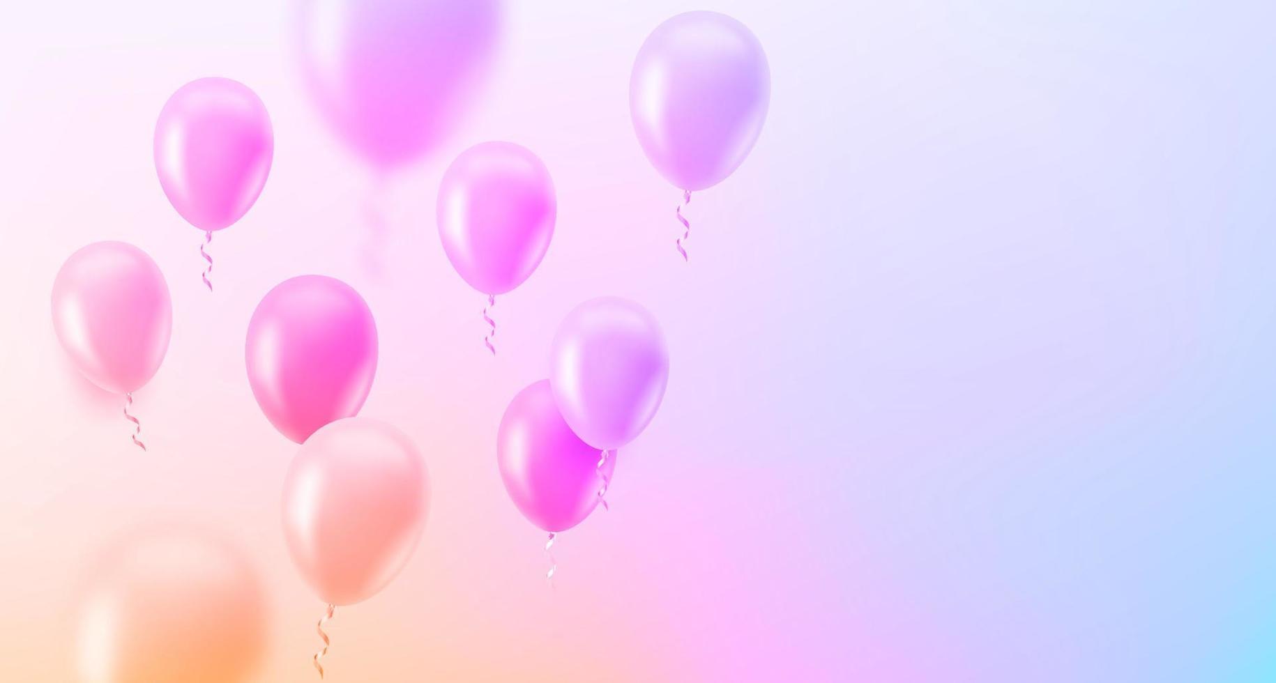 beleuchteter Innenraum mit Luftballons. 3D-Vektorquerformat-Banner mit Kopierraum vektor