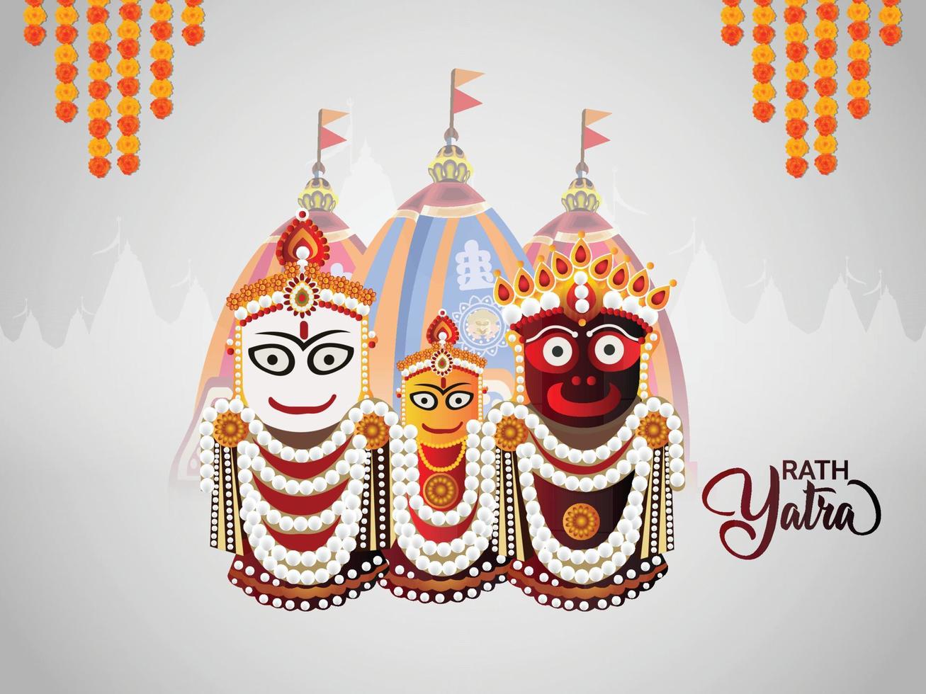 rath yatra festival designkonzept mit lord jagannath balabhadra und subhadra vektor