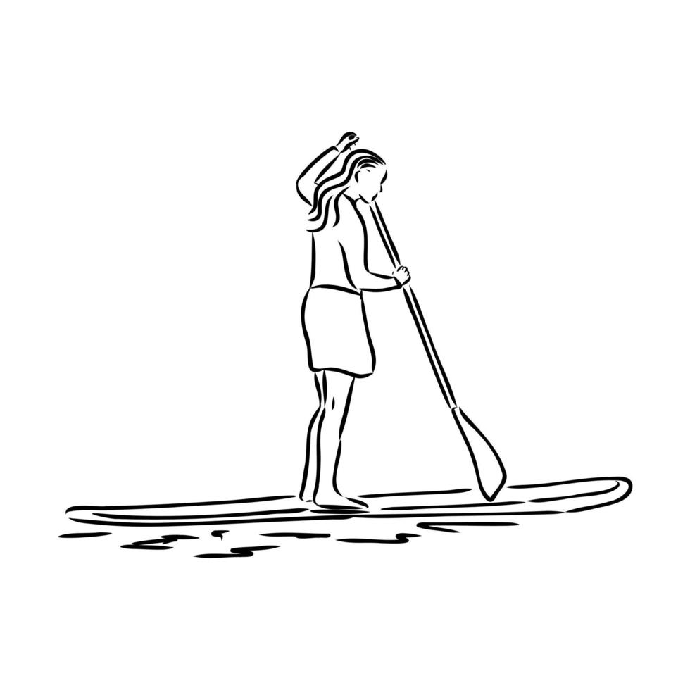 paddleboarding vektor skiss