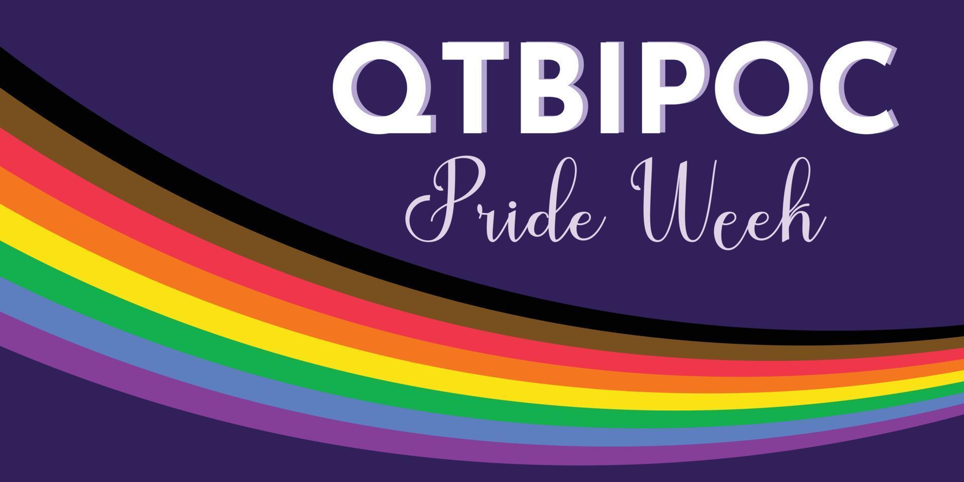 qtbpoc - queer trans svarta urfolk av färg stolthet vecka horisontell banner. utökad lgbtq-flagga med svarta, bruna och regnbågsränder vektor