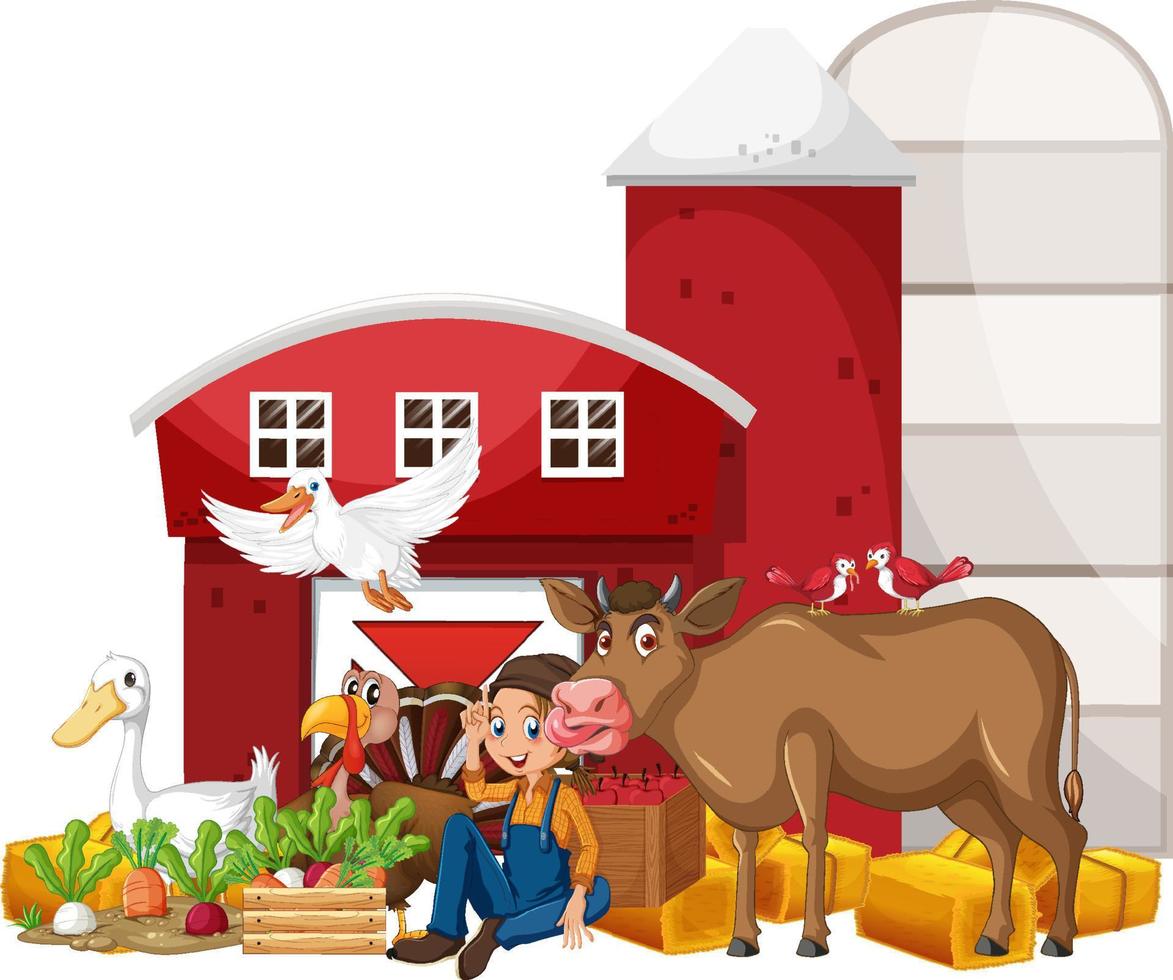 Landwirtschaftsthema mit Bauer und Tieren vektor