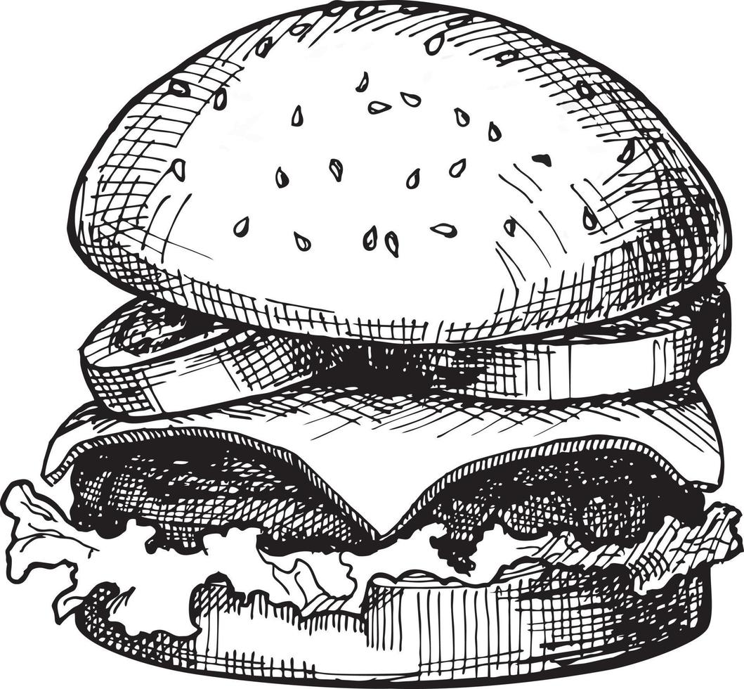handritad hamburgare illustration. ostburgare vektor