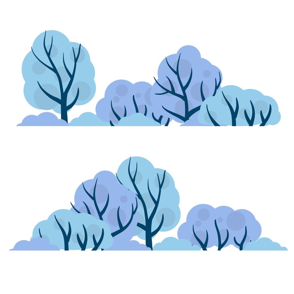 uppsättning vinterträd. vit snö på grenarna vektor