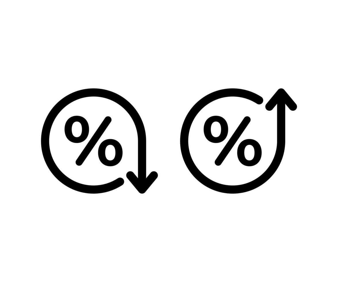 låg och hög procent ikon, ned och tillväxt BNP. ränta, ökningsikon, procentuell ökning. procent i cirkel med pil upp och ner tecken. vektor symbol