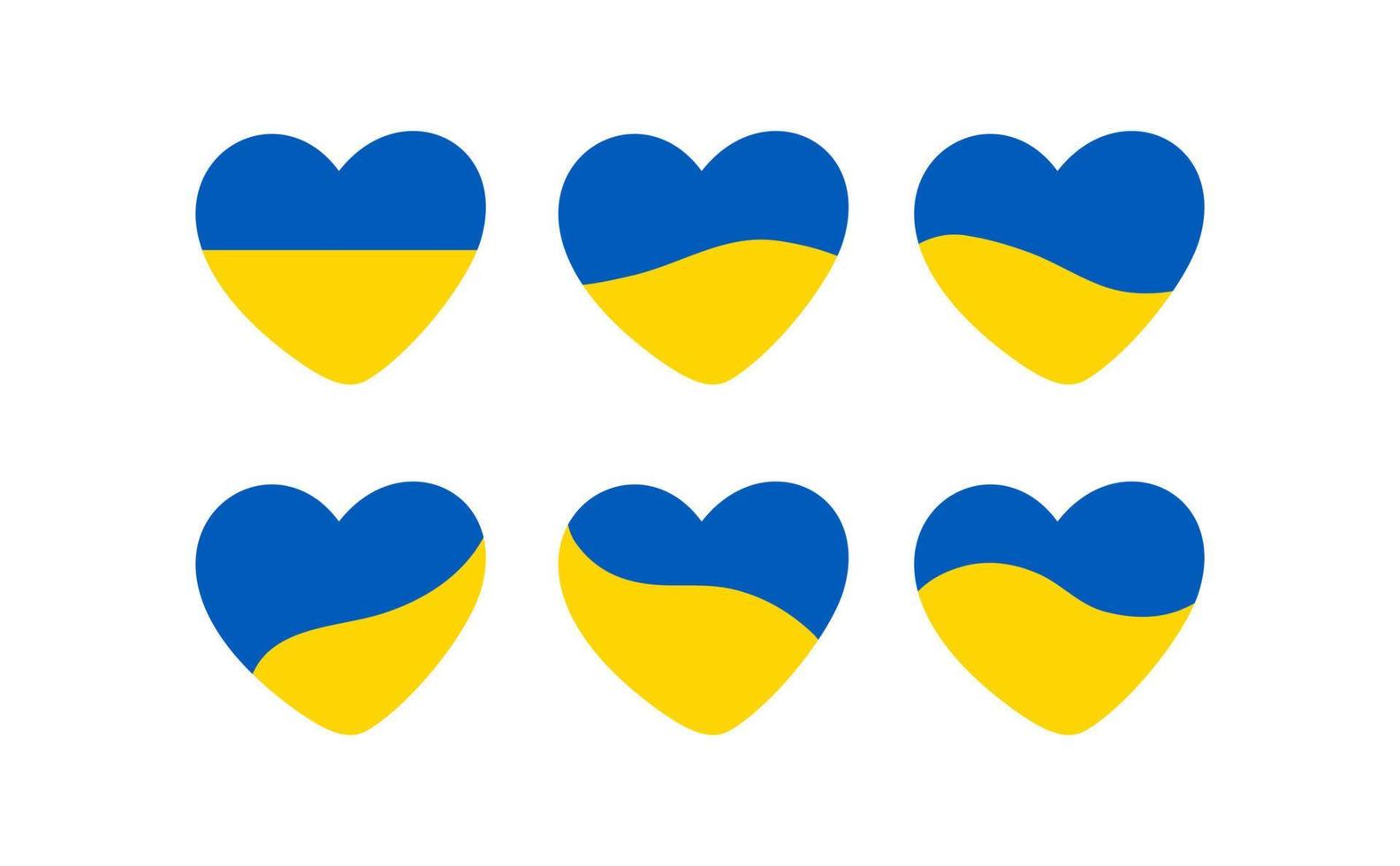 satz von herzformen in den gelben und blauen farben der ukrainischen flagge. Abbildung als Symbol für die Hilfe für die Ukraine. kein Krieg, kein Konflikt vektor