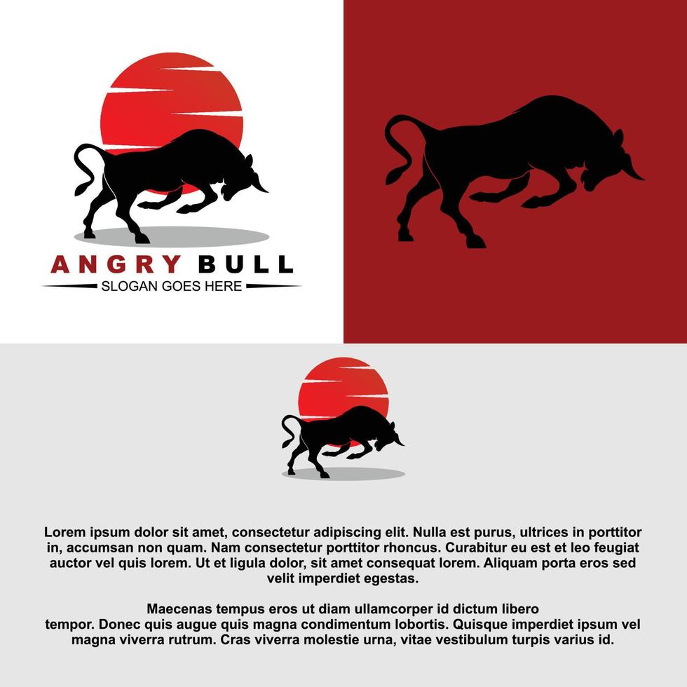 svart bull silhouette logotyp mall vektor