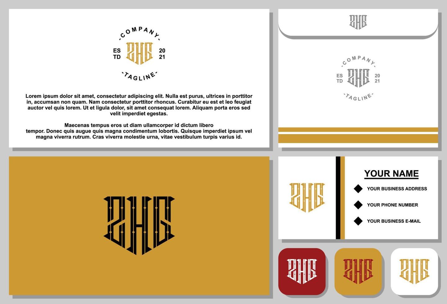 kreatives brief-zhg-monogramm-logo-design mit briefpapiervorlage vektor