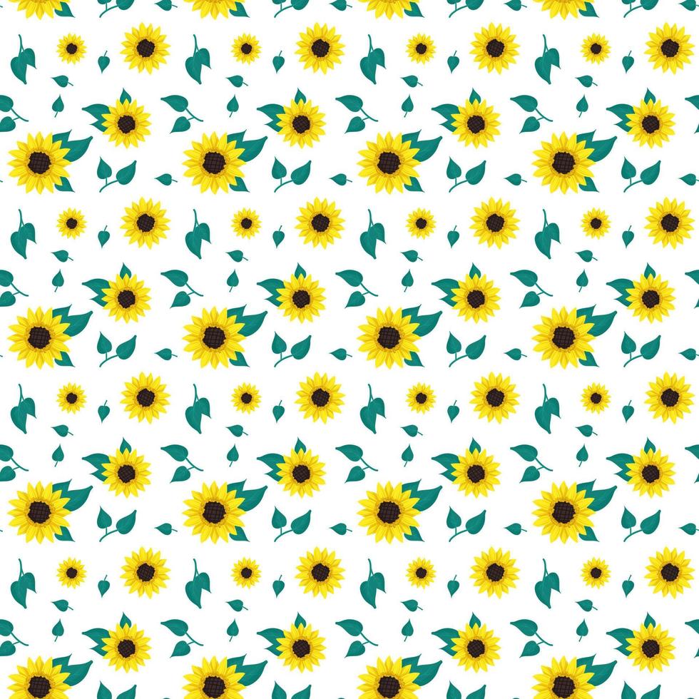 nahtloses Muster mit gelben Sonnenblumen auf weißem Hintergrund. druck mit naturelement, pflanze für dekoration und design. flache vektorillustration vektor